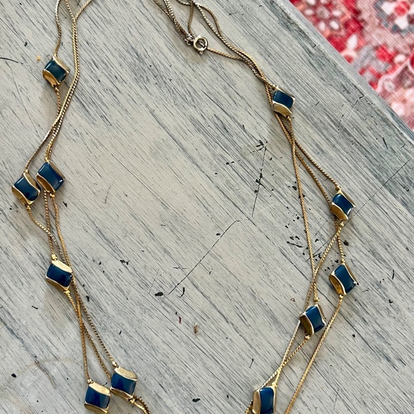 Vintage Navy Blue + Gold Enamel Necklce - Picture 2 of 9